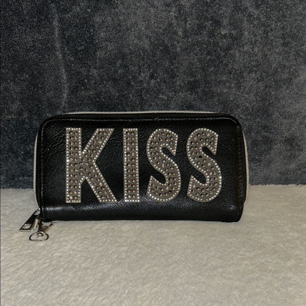 Black Wallet with Silver Studded 'KISS' Design